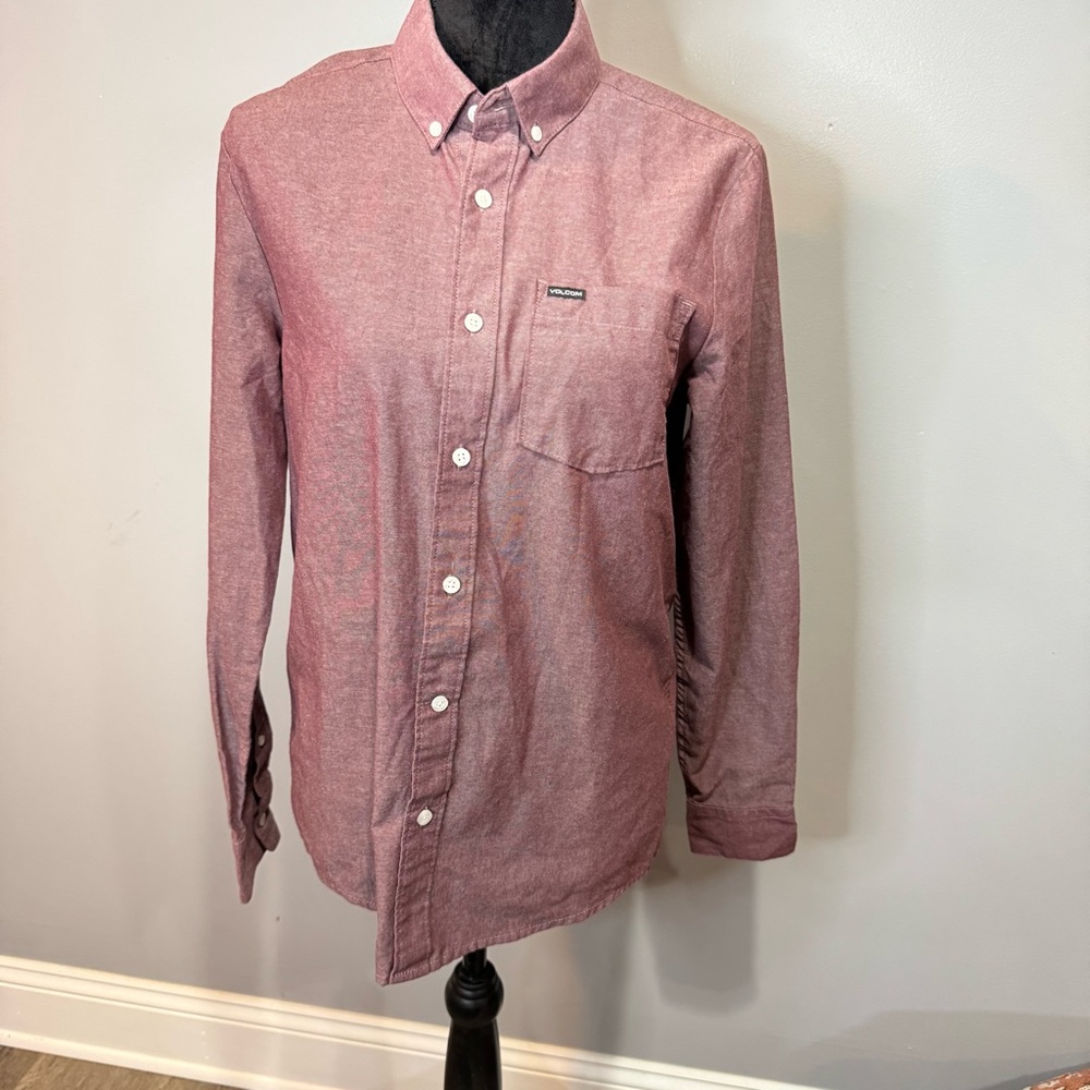 Volcom Modern Fit Merlot Curwin Long Sleeve Shirt Button Up